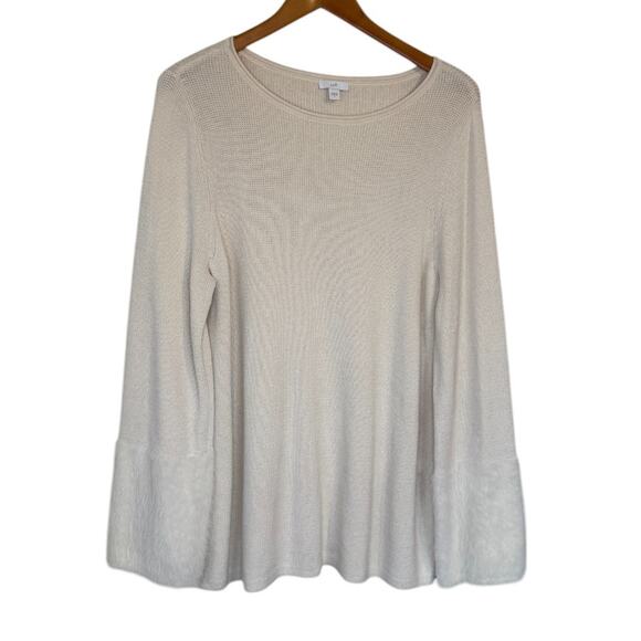 Not For Sale J.Jill Sweater Women Large Cream Faux Fur Trim Minimalist Tunic - Picture 2 of 8